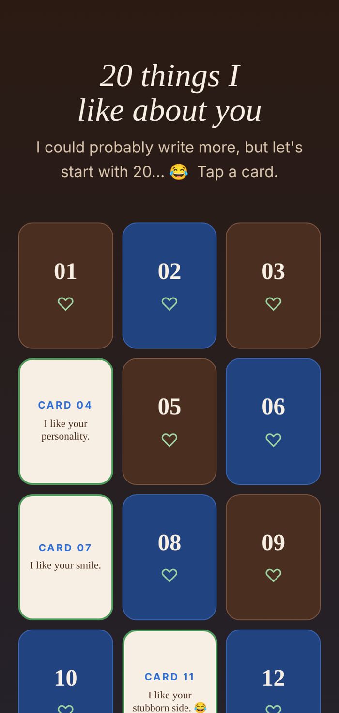 Grid of 20 flip cards